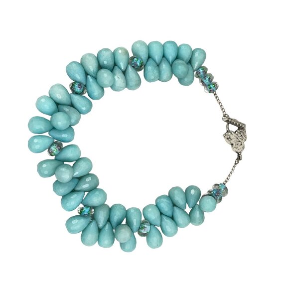 Aquamarine Beaded Necklace With Silver Toggle Clasp and Glass Accents 18" Length - Picture 8 of 9